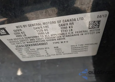 2013 GMC Terrain Sle-2 z USA, uszkodzony, nr VIN 2GKALSEKXD6343837